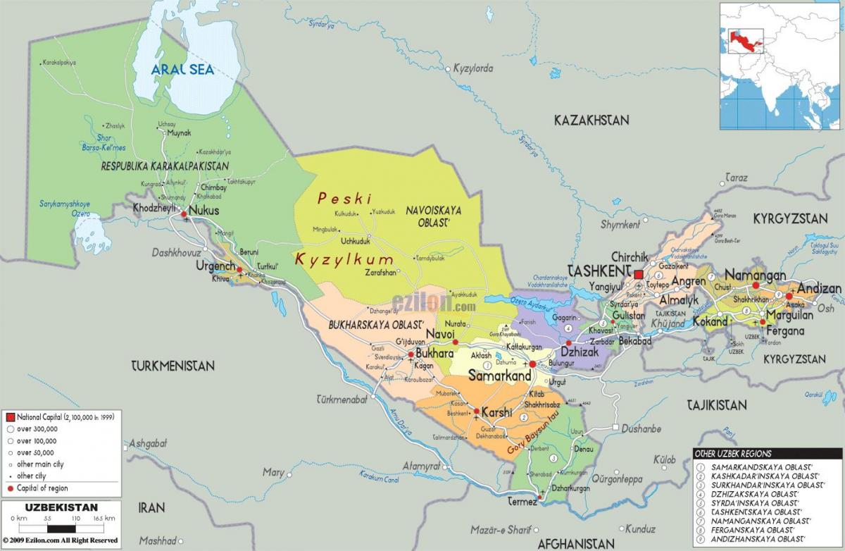 המפה של אוזבקיסטן